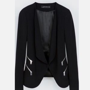 Zara Black Blazer Women's Black Double Zipper Waterfall Drape Blazer Size Small
